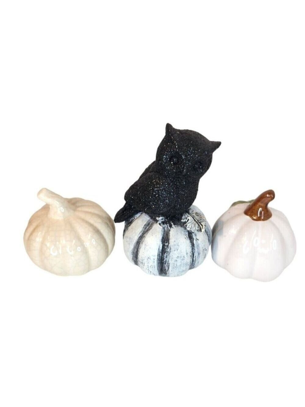 Pumpkins Glittered Owl Set 3 6.5" H Fall Halloween Decor - Picture 2 of 9